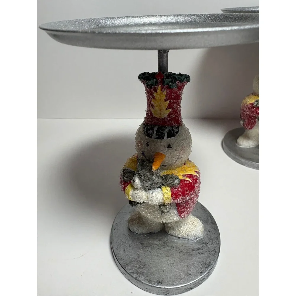Set of 4 Snowman Nutcracker Candle Holders Silver Red Holiday Christmas Decor